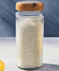 Orsina Garner Ribbed Glass Storage Jar with Mango Wood Lid – 2000ml