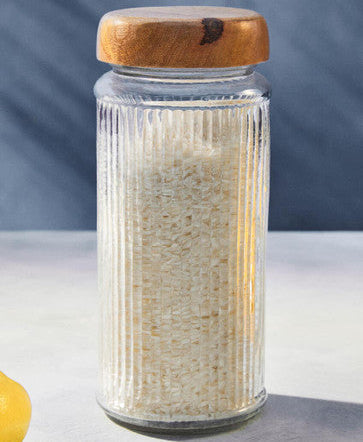 Orsina Garner Ribbed Glass Storage Jar with Mango Wood Lid – 2000ml