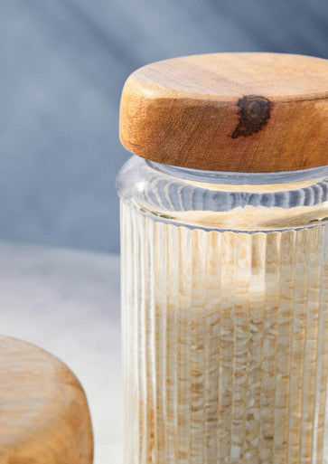 Orsina Garner Ribbed Glass Storage Jar with Mango Wood Lid – 2000ml