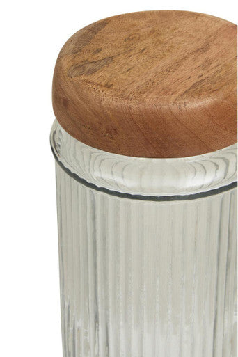 Orsina Garner Ribbed Glass Storage Jar with Mango Wood Lid – 2000ml