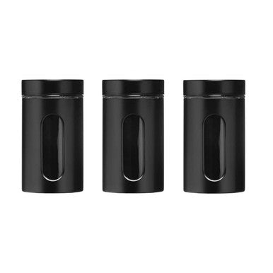 Orsina Kitchen Storage Jars – Set of 3 Black Enamel Canisters with Window