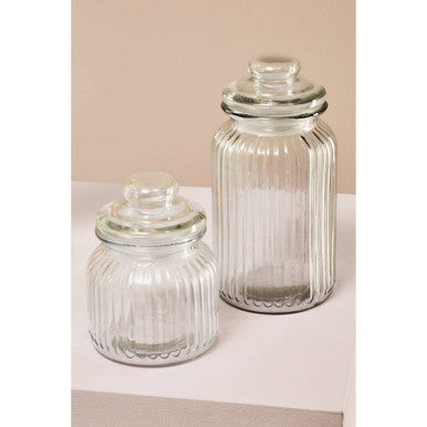 Orsina Abbie Ribbed Glass Storage Jar | 1300ml Bathroom Vanity Organizer