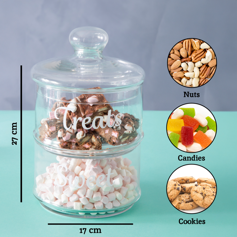 Orsina Olivia Stackable 2 Tier Glass Storage Jar for Kitchen & Candy