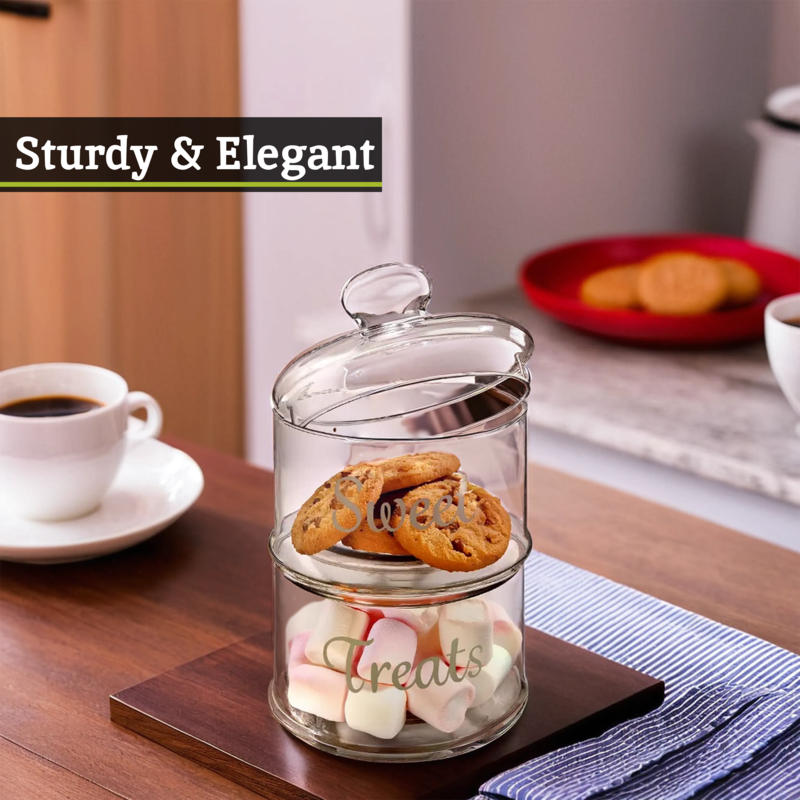 Orsina Olivia Stackable 2 Tier Glass Storage Jar for Kitchen & Candy