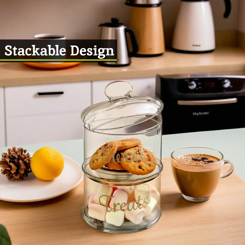 Orsina Olivia Stackable 2 Tier Glass Storage Jar for Kitchen & Candy
