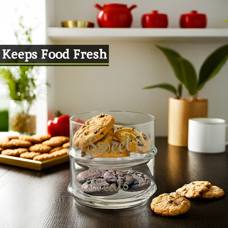 Orsina Olivia Stackable 2 Tier Glass Storage Jar for Kitchen & Candy