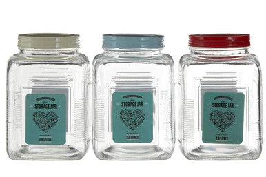 Orsina Luca Large Square Glass Storage Jar with Assorted Color Lid