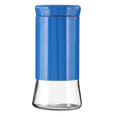 Orsina Luca Blue Glass and Stainless Steel Storage Jar - 1500ml