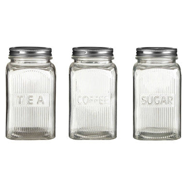 Orsina Luca Glass Tea Coffee Sugar Jars with Airtight Silver Lids