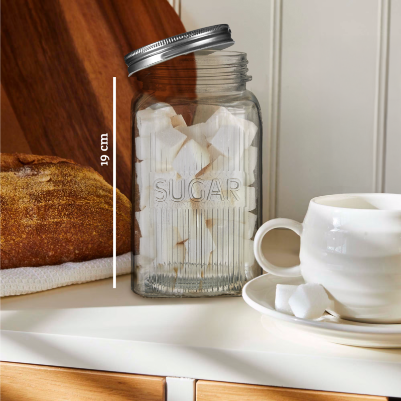 Orsina Luca Glass Tea Coffee Sugar Jars with Airtight Silver Lids