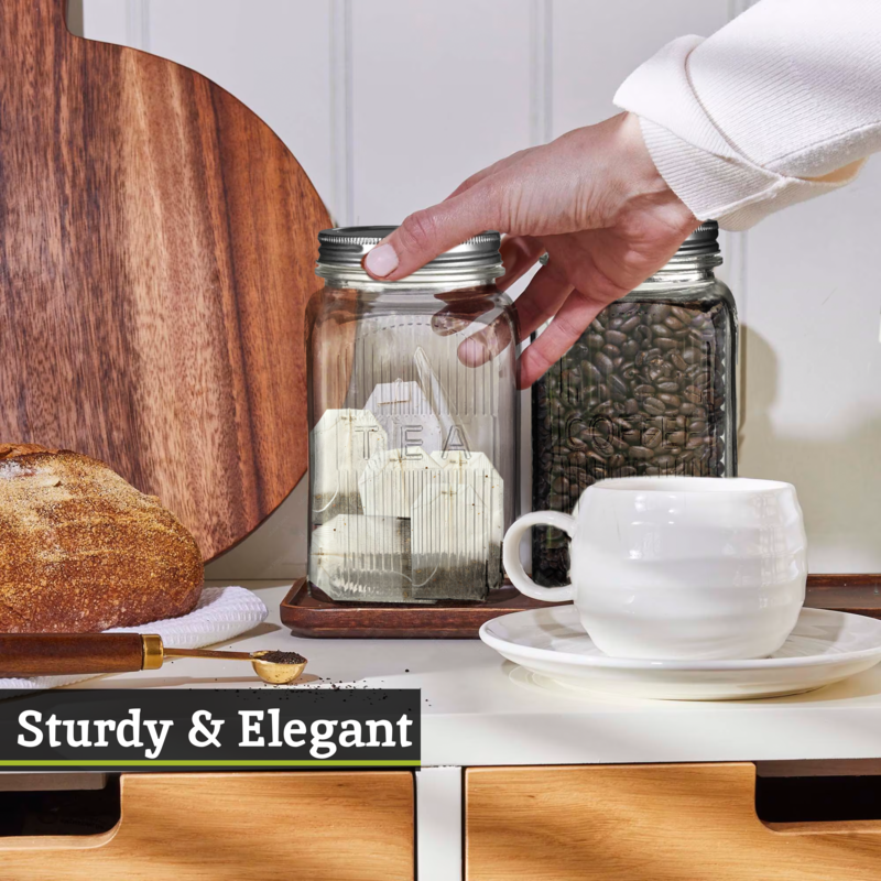 Orsina Luca Glass Tea Coffee Sugar Jars with Airtight Silver Lids
