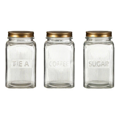 Orsina Luca Glass Jars with Gold Lids – Tea Coffee Sugar Set of 3