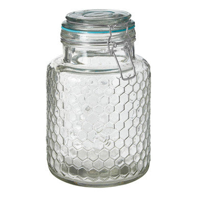 Orsina Apiary Honeycomb Textured Glass Jar with Blue Seal - 1300ml