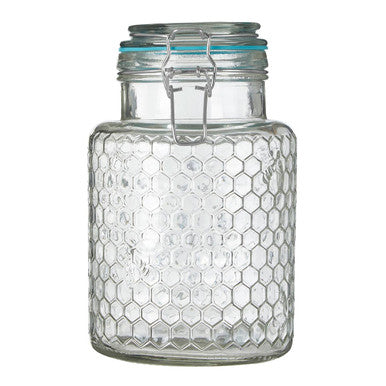 Orsina Apiary Honeycomb Textured Glass Jar with Blue Seal - 1300ml