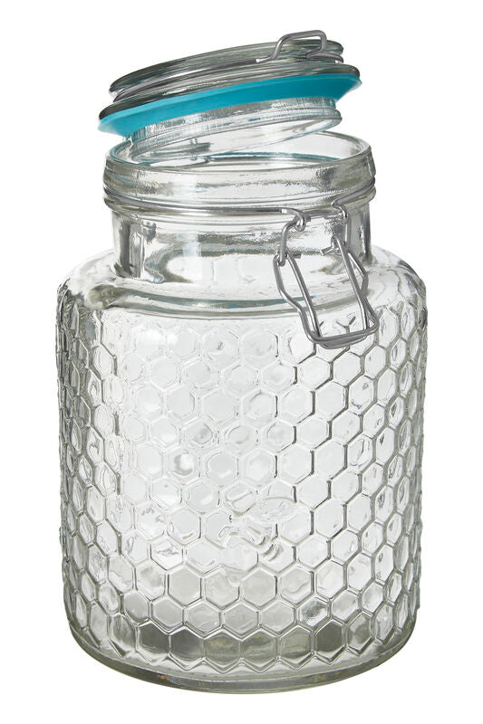 Orsina Apiary Honeycomb Textured Glass Jar with Blue Seal - 1300ml