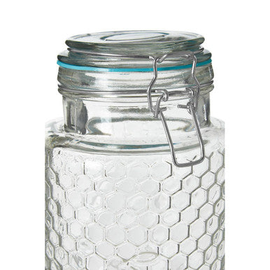 Orsina Apiary Honeycomb Textured Glass Jar with Blue Seal - 1300ml
