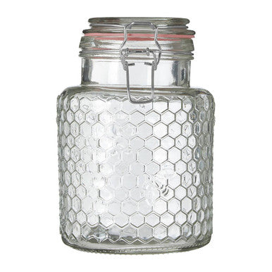 Orsina Apiary Textured Glass Jar with Pink Seal and Clip - 1300ml