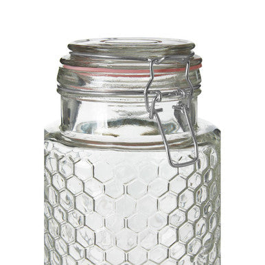 Orsina Apiary Textured Glass Jar with Pink Seal and Clip - 1300ml