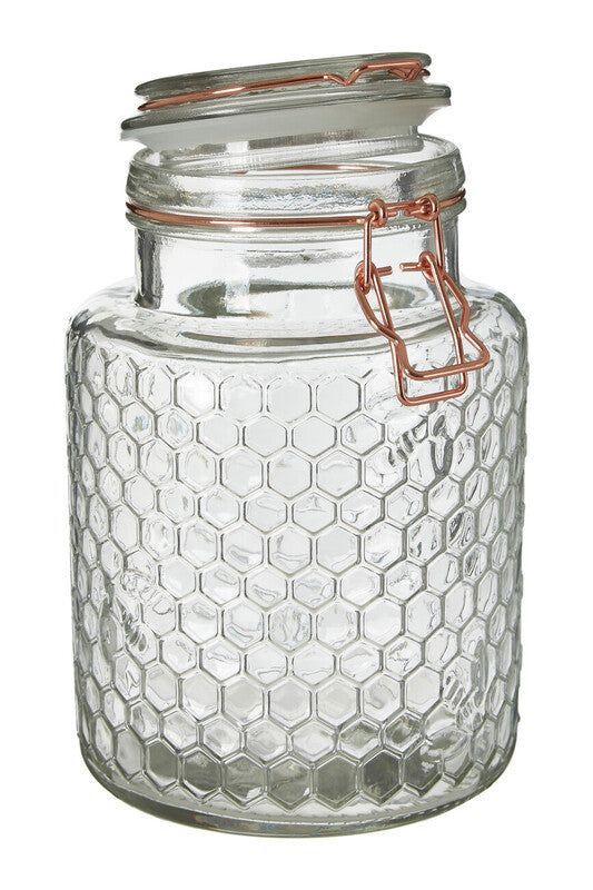 Orsina Apiary Textured Glass Jar 1300ml | Airtight Kitchen Storage