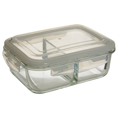 Orsina Freska 2 Section Rectangular Glass Food Container with Lid - 1040ml