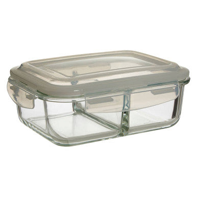 Orsina Freska 2 Section Rectangular Glass Food Container with Lid - 1040ml