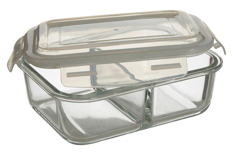 Orsina Freska 2 Section Rectangular Glass Food Container with Lid - 1040ml