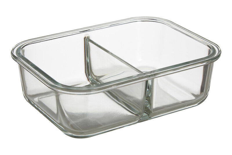 Orsina Freska 2 Section Rectangular Glass Food Container with Lid - 1040ml