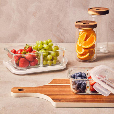 Orsina Freska 2 Section Rectangular Glass Food Container with Lid - 1040ml