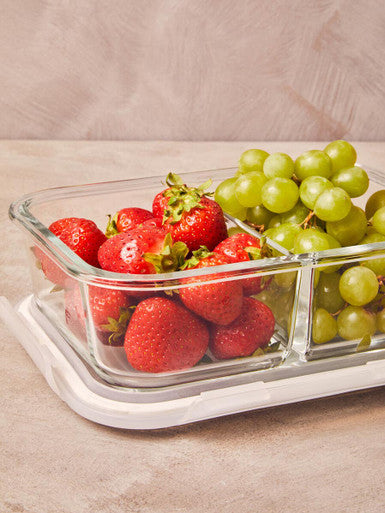 Orsina Freska 2 Section Rectangular Glass Food Container with Lid - 1040ml