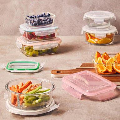 Orsina Freska 2 Section Round Glass Meal Prep Container with Lid - 950ml