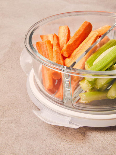 Orsina Freska 2 Section Round Glass Meal Prep Container with Lid - 950ml