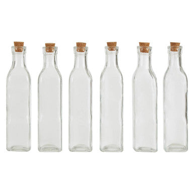 Orsina Tromso Glass Bottles with Cork Stoppers - Set of 6 Square Bottles