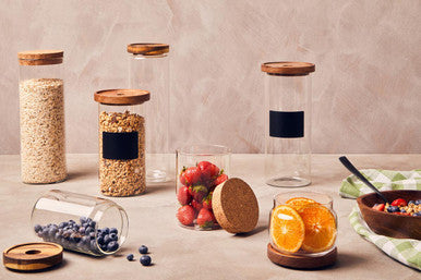 Orsina Freska Glass Jar with Acacia Wood Lid - 1600ml Food Canister