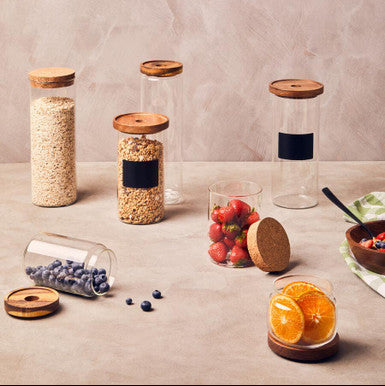 Orsina Freska Glass Jar with Acacia Wood Lid - 1600ml Food Canister
