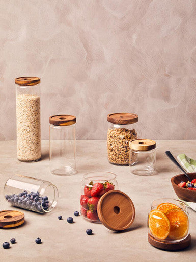 Orsina Freska Glass Jar with Acacia Wood Lid - 1600ml Food Canister