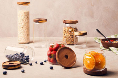 Orsina Freska Glass Jar with Acacia Wood Lid - 1600ml Food Canister