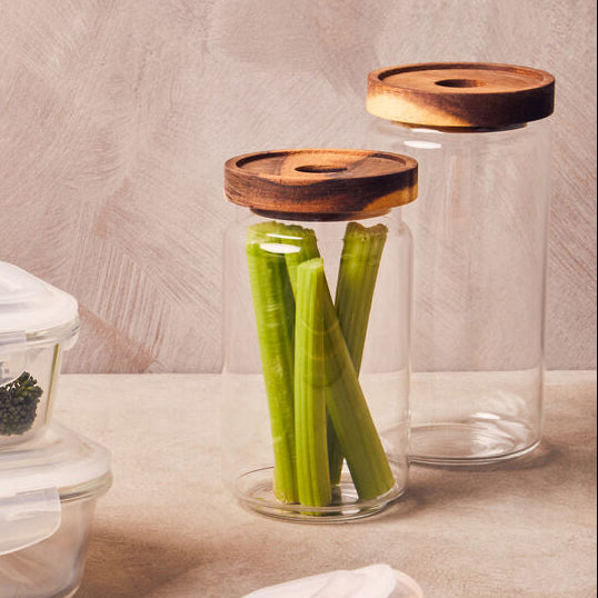 Orsina Freska Glass Food Storage Jar with Acacia Wood Lid – 1000ml
