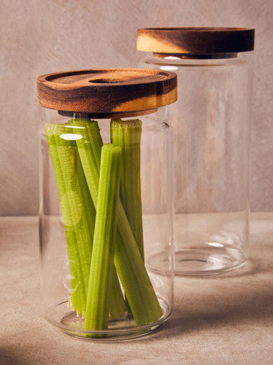 Orsina Freska Glass Storage Jar with Airtight Acacia Wood Lid – 800ml