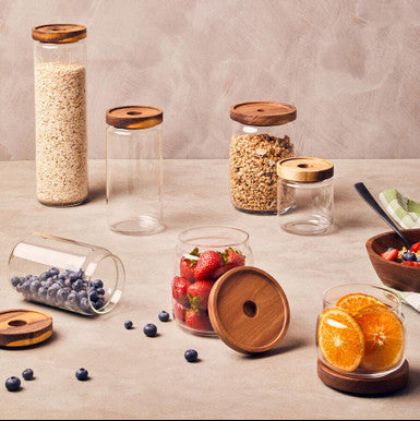 Orsina Freska Glass Food Storage Jar with Acacia Wood Lid - 700ml