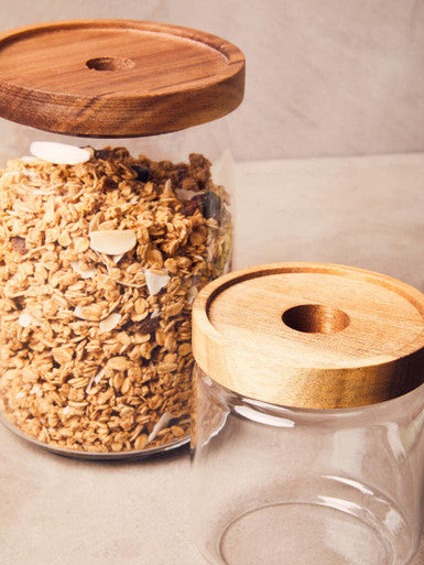 Orsina Freska Glass Food Storage Jar with Acacia Wood Lid - 700ml