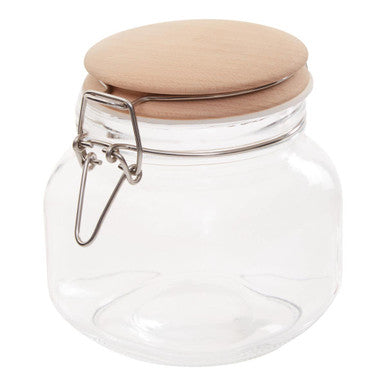 Orsina Luca 800ml Square Glass Jar with Airtight Wooden Lid
