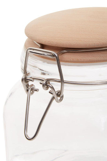 Orsina Luca 800ml Square Glass Jar with Airtight Wooden Lid
