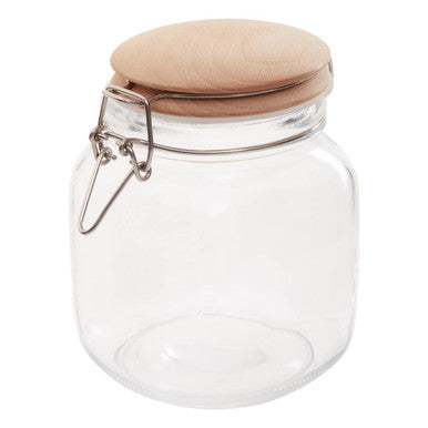 Orsina Luca Square 1050ml Glass Jar with Airtight Wooden Lid