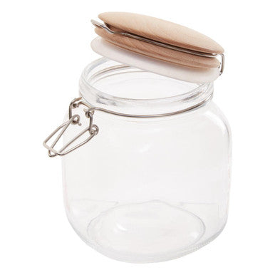 Orsina Luca Square 1050ml Glass Jar with Airtight Wooden Lid