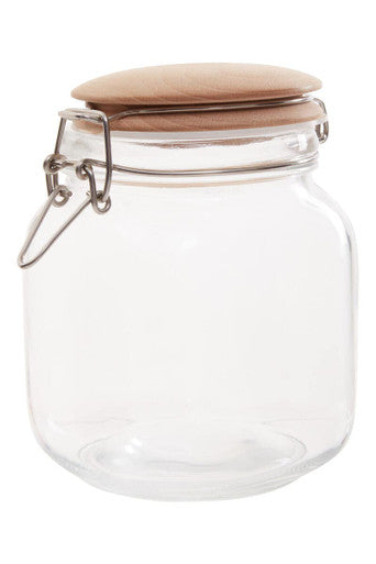 Orsina Luca Square 1050ml Glass Jar with Airtight Wooden Lid