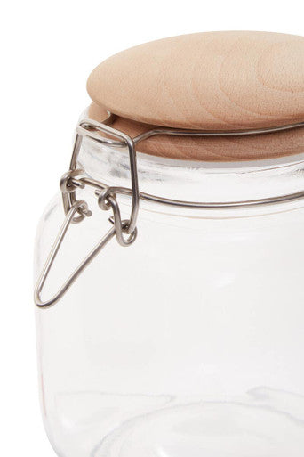 Orsina Luca Square 1050ml Glass Jar with Airtight Wooden Lid