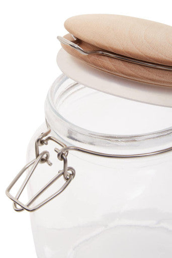 Orsina Luca Square 1050ml Glass Jar with Airtight Wooden Lid