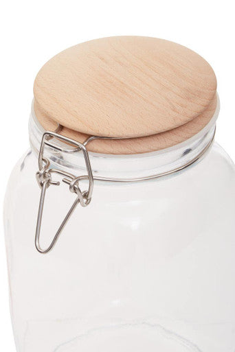 Orsina Luca Square Glass Jar with Wooden Lid - 1550ml Food Storage
