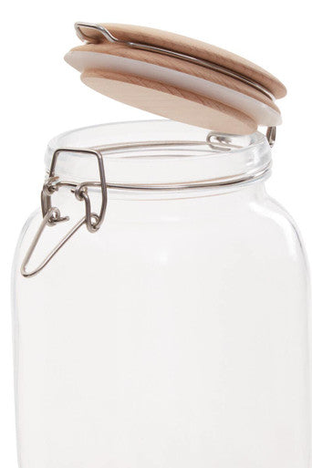 Orsina Luca Square Glass Jar with Wooden Lid - 1550ml Food Storage