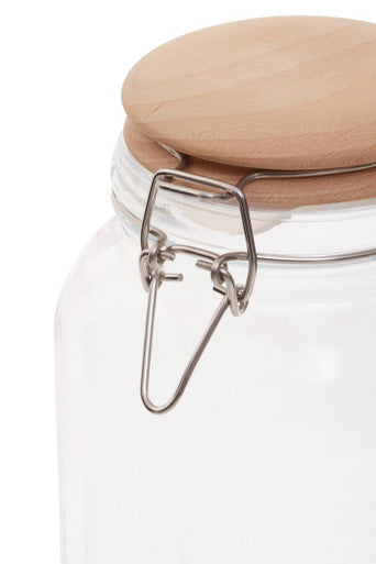 Orsina Luca Square Glass Jar with Wooden Lid - 2150ml Food Storage
